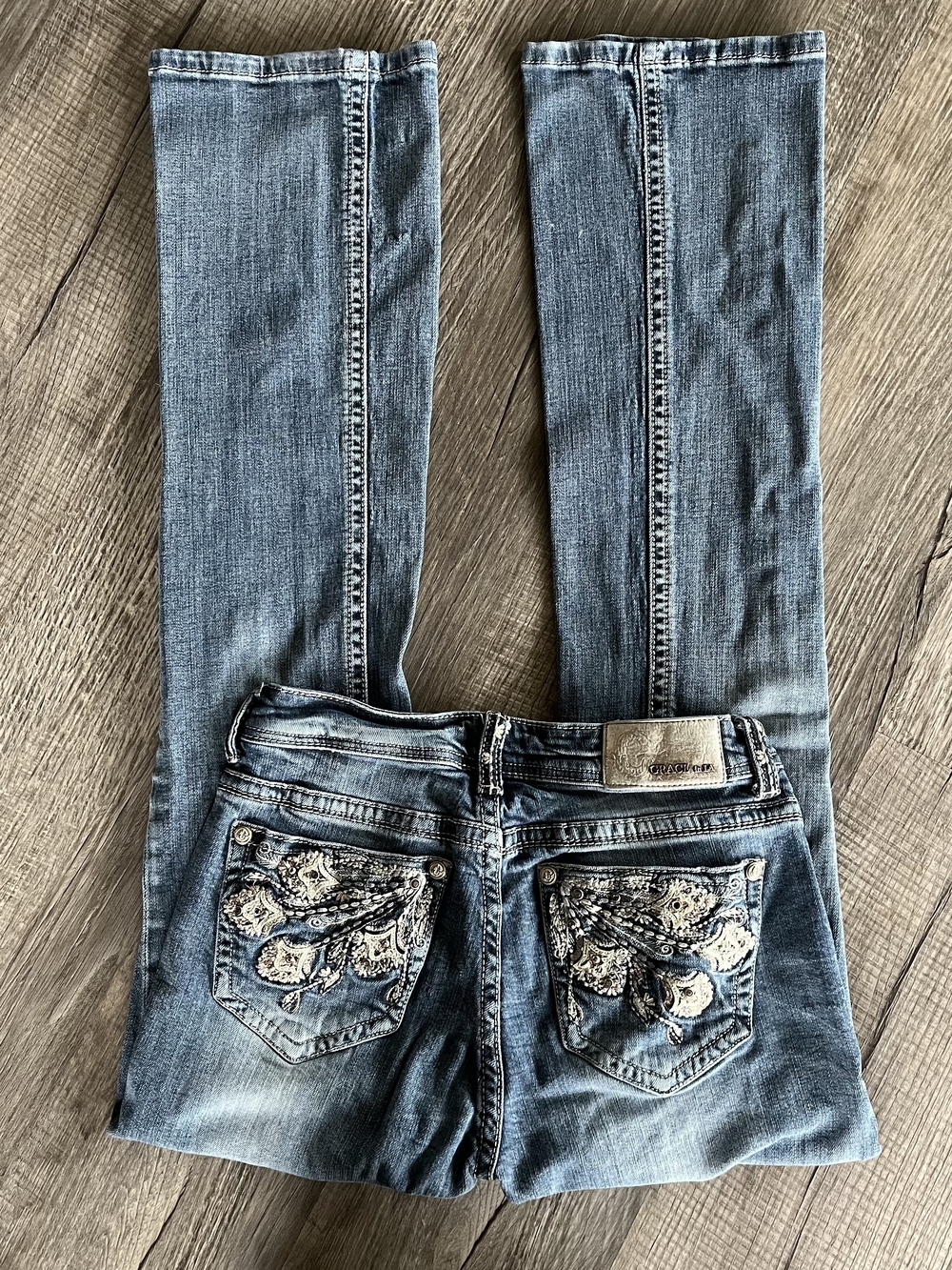 Grace in LA Easy Fit Bootcut Denim Jeans in Blue Size 27 Flare Wide Leg